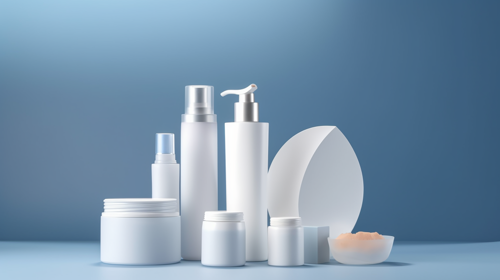 Gentle skincare products including cleanser, moisturizer, and serum